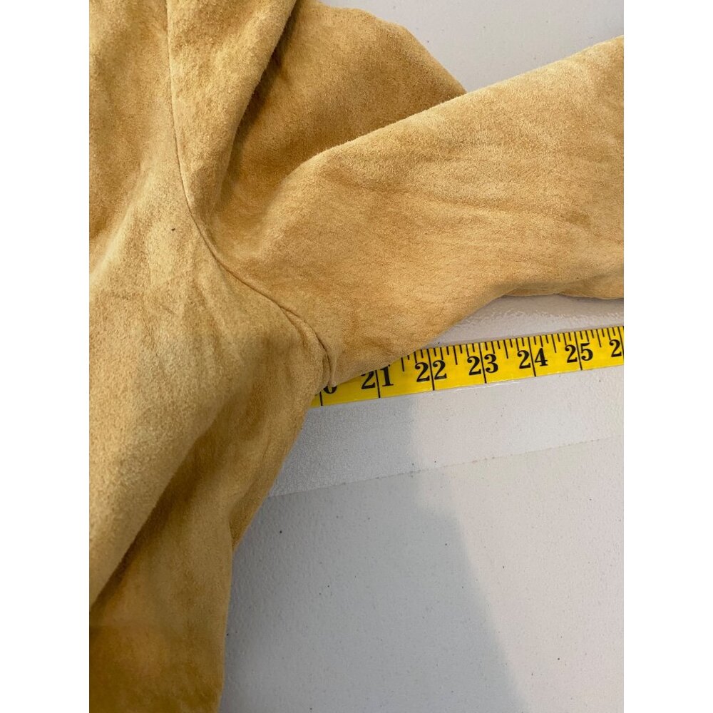 Bradley Bayou Mustard Yellow Suede Leather Trench Coat Grommet Detail Belt Large - Picture 11 of 14